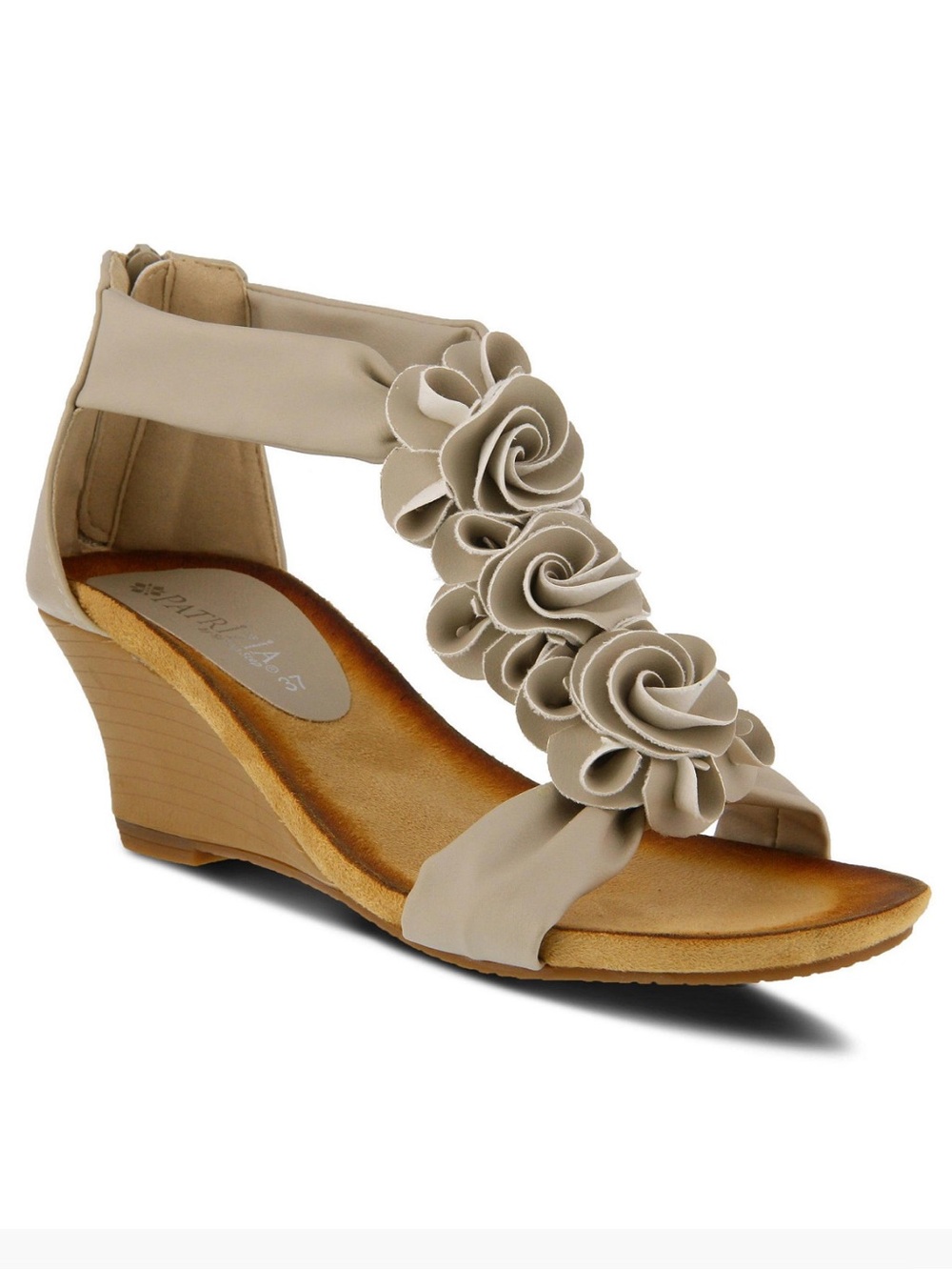 Patrizia Harlequin Women's Ankle Strap Wedge with Floral Embroidery NWOT